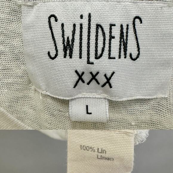 Swildens ivory linen slub lagenlook basic short sleeve boxy tee shirt size large - Picture 2 of 15